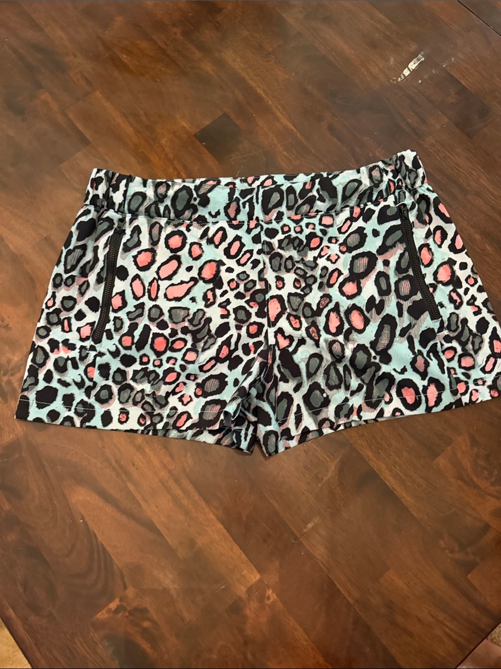 Reel Legends Leopard Athletic Shorts in Aqua and Pink